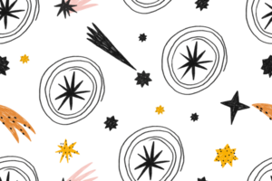 Minimalistic pattern with outer space. Cosmos pattern. Stars hand drawn endless background for kids. Children design, textile, wrapping paper png