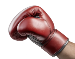 Dynamic boxing glove in red ready for action during a training session in a gym on transparent background png