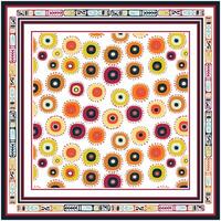 Colorful square print patterned scarf with concentric circles and decorative border. vector