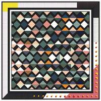 Abstract colorful square scarf print geometric pattern with a mosaic of triangles and decorative borders. vector