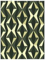 Square Geometric scarf print pattern with dark and light green shapes creating a effect, framed by a decorative border. vector