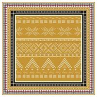 Pattern design with geometric square shapes scarf in gold, white, and black, bordered by intricate frames. vector