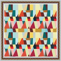 Abstract square scarf print, geometric quilt pattern with vibrant triangles and colorful border. vector