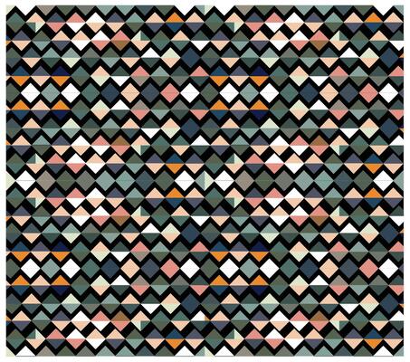 An intricate mosaic of colorful triangles forming a repeat, geometric pattern.