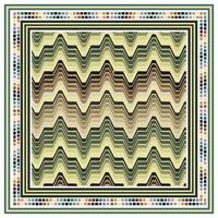 Abstract zigzag square print scarf pattern with earthy tones surrounded by a geometric border. vector