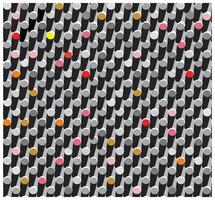 Abstract square print pattern with colorful dots intersected by diagonal black line on a gray background. vector