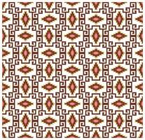 Geometric pattern with red and brown maze like designs and diamond shapes on a white background. vector