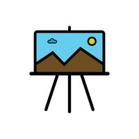 A painting on a easel with a mountain in the background vector