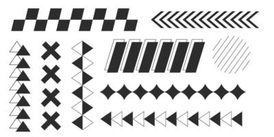 Y2k geometric elements border set, slash line, grid pattern. Groovy cyber retro design elements. vector