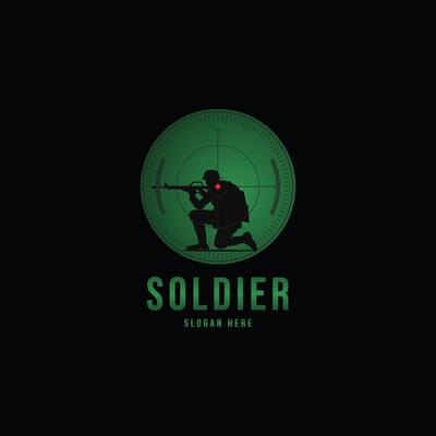 silhouette of a soldier with a gun in the optical sight