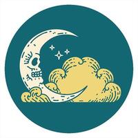iconic tattoo style image of a skull crescent moon and clouds creative design video