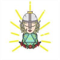 Retro Tattoo Style elf fighter with natural twenty dice roll creative design video