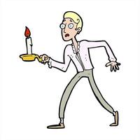 cartoon frightened man walking with candlestick design art video