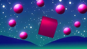 4K Seamless looping animation of a rotating cube and spheres against a gradient blue background video