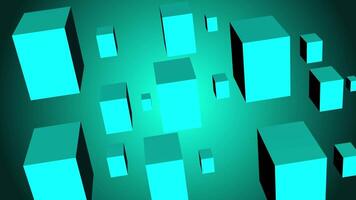 3D Animation of multiple turquoise cubes floating on a teal gradient background. video