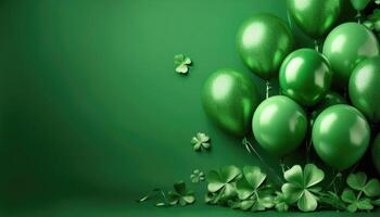 Green balloons and decorations, St Patrick theme in the green background photo