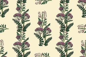 Botanical abstract plant seamless pattern with Hydrangea illustration. Repeating retro floral pattern in beige pastel colors background. Graphic design for Wallpaper Textile Cover Card Print vector