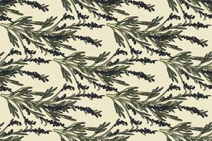 Botanical olive plant branches with leaves and berries abstract seamless pattern illustration. Repeating Olive tree in beige colors background. Graphic design for Wallpaper Print Cover Textile Card vector