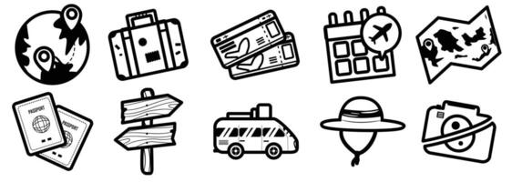 Elegant Travel Icons With Beautiful Black Outline Fresh Style vector