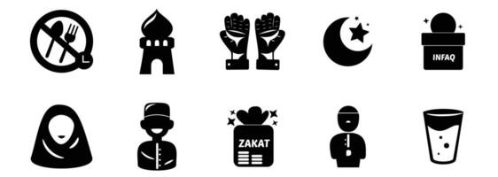 Islamic Practices and Ramadan Set Collection Concepts Icons With Black Solid Color Style vector