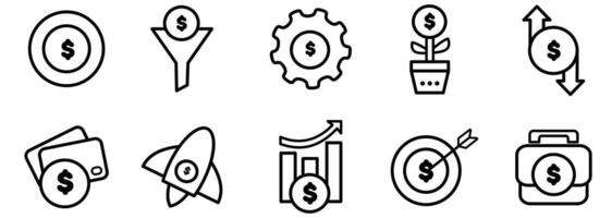 Colorful Dollar Coin Collection With Black Outline Style Icon vector