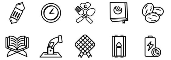 Colorful Ramadan Elements Set Icons Collection With Black Outline Style vector