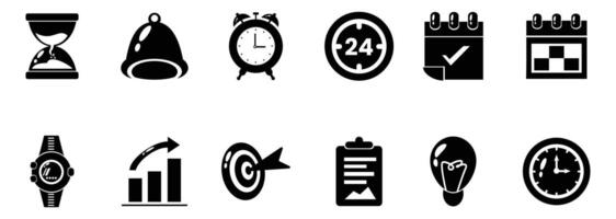 Colorful Time Management and Productivity With Black Solid Color Style Icons vector