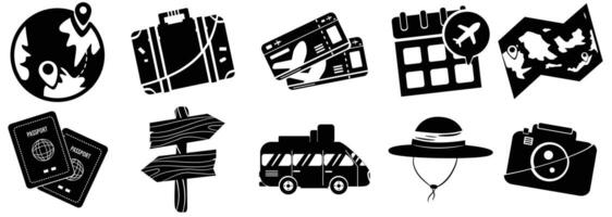 Elegant Travel Icons With Beautiful Black Solid Color Style vector
