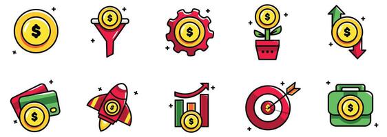 Colorful Dollar Coin Collection With Filled Line Art Style Icon vector