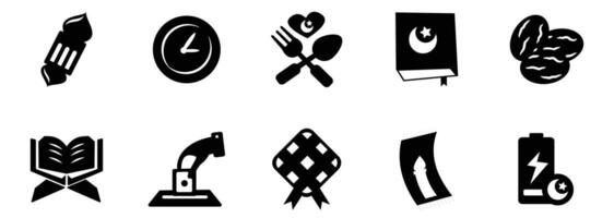 Colorful Ramadan Elements Set Icons Collection With Black Solid Color Style vector