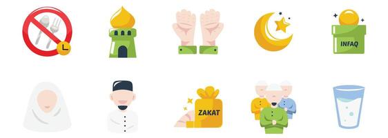 Islamic Practices and Ramadan Set Collection Concepts Icons With Flat Style vector