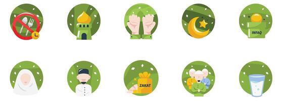 Islamic Practices and Ramadan Set Collection Concepts Icons With Futuristic Art Style vector