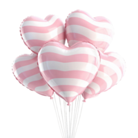 Cluster of pink and white striped heart shaped balloons valentines day isolated on transparent background png