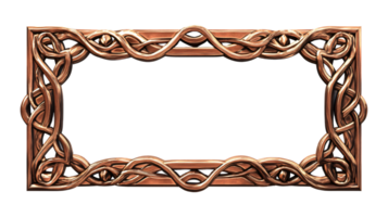 Ornate rectangular copper frame border with intricate Celtic knot patterns isolated on transparent background png