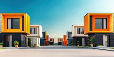 Modern modular homes with vibrant colors and sleek designs photo