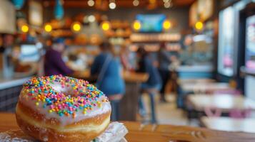 Sprinkled Donut in a Cafe. photo