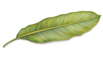 Striking Green Heliconia Rostrata Leaf Botanical Illustration on White Background photo