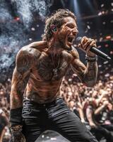 Powerful Vocalist Performing Live on Stage A High-Energy Concert Moment photo