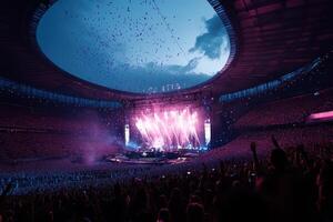 Epic Stadium Concert Fireworks, Confetti, and a Sea of Fans photo