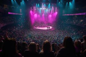 An Enthralling Concert Experience A Massive Crowd Roars with Excitement as Confetti Rains Down on the Stage photo