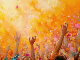 A Vibrant Celebration of Joy and Unity Uplifted Hands Reaching for the Golden Sky photo