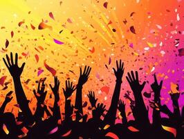 Vibrant Celebration A Symphony of Hands Reaching for Joyful Confetti photo