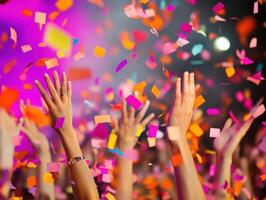 Celebration Confetti Rain Euphoric Hands Reaching for Joyful Moments photo