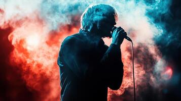 A Powerful Singer on Stage in Smoky Atmosphere A Captivating Concert Performance photo