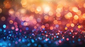 Vibrant Colorful Bokeh Lights Background Sparkling Glitter Texture with Festive Atmosphere photo