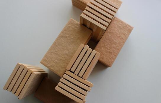 Different Heights Piles Of Same Size Tiles With Bricks Surface Top View Stock Photo