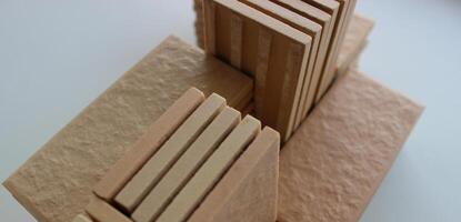 Decoration Tiles Isolated On White With Variety Size Piles. Concept Photo For Construction And Renovation Illustration