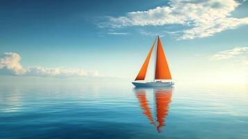 cruise ship in deep blue waters, with orange sails, which emphasizes the style and energy of sea travel photo