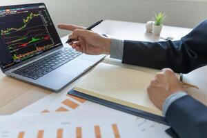men calculate benefit, spreadsheets, graph financial development, bank accounts, statistics, economy, data analysis, investment analysis, stock exchange,Interest rates, income photo