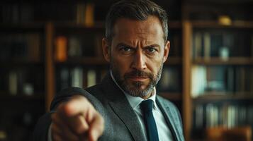 Business leader pointing at chart, emphasizing blockchain strategy and market trends photo